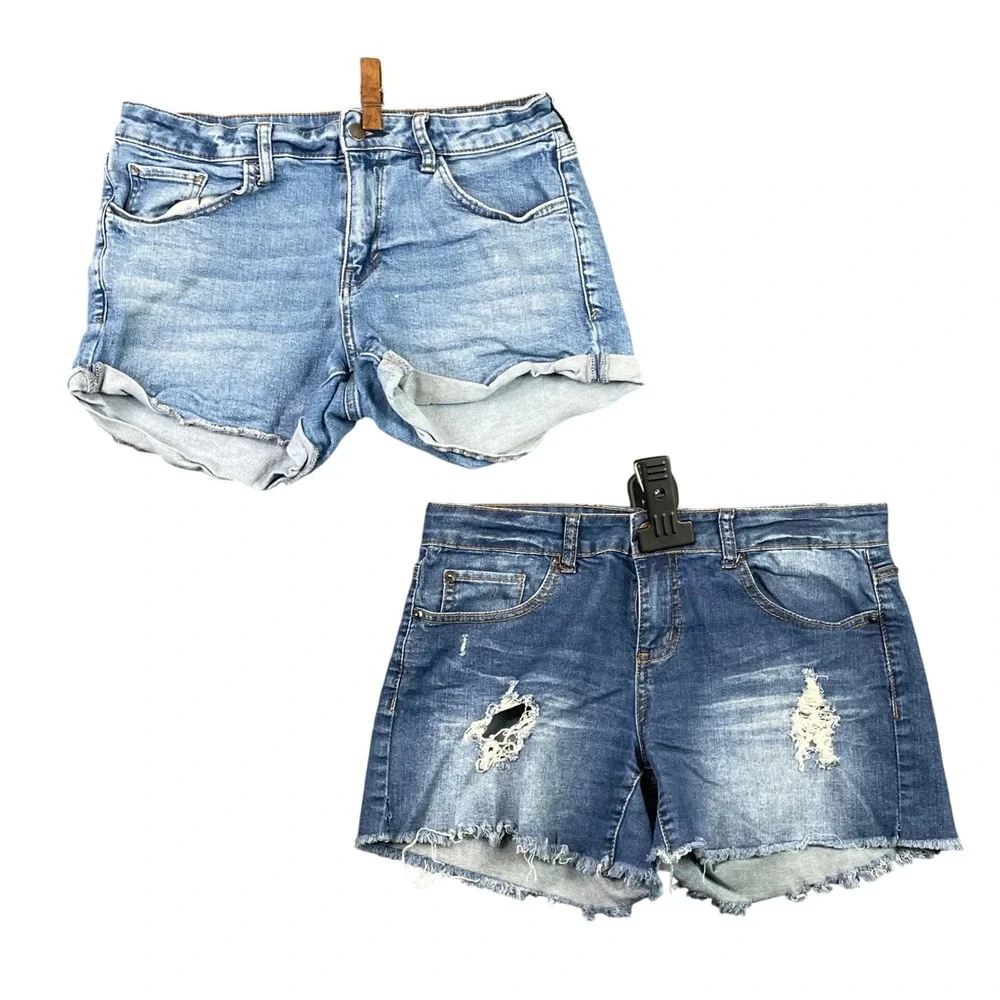 rue21 & a.n.a Denim Shorts Bundle Women 11/12 Blue Distressed Cuffed Frayed Hem